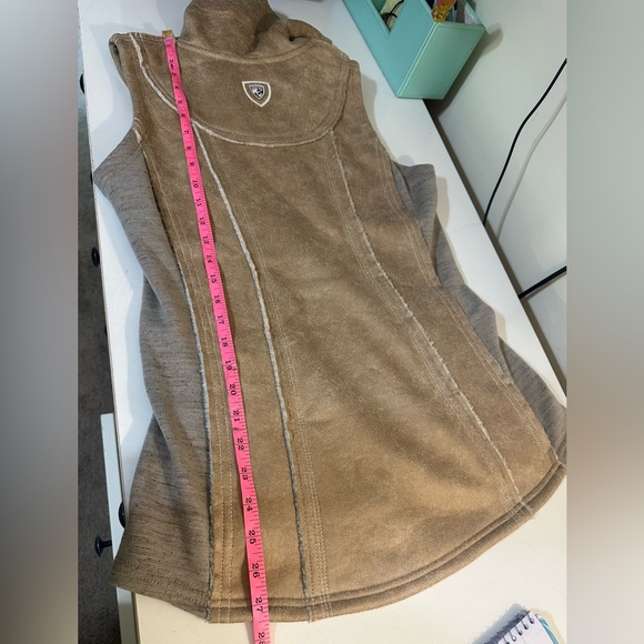 KUHL Dani Sherpa Vest Jacket Coat Almond Tan Brown Beige Faux Leather Wool Sides - Picture 10 of 15